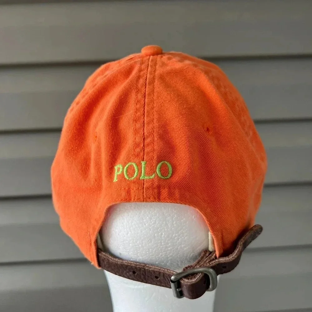 NWT- Vintage Polo Ralph Lauren Strapback Hat Cap Adjustable Orange Green Pony - Picture 5 of 10